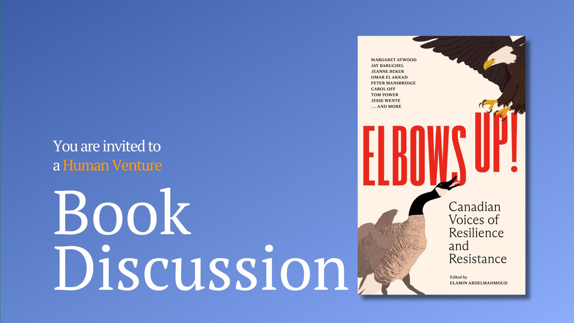 Featured image for “Dec. 9 Book Discussion – Elbows Up: Canadian Voices of Resilience and Resistance”